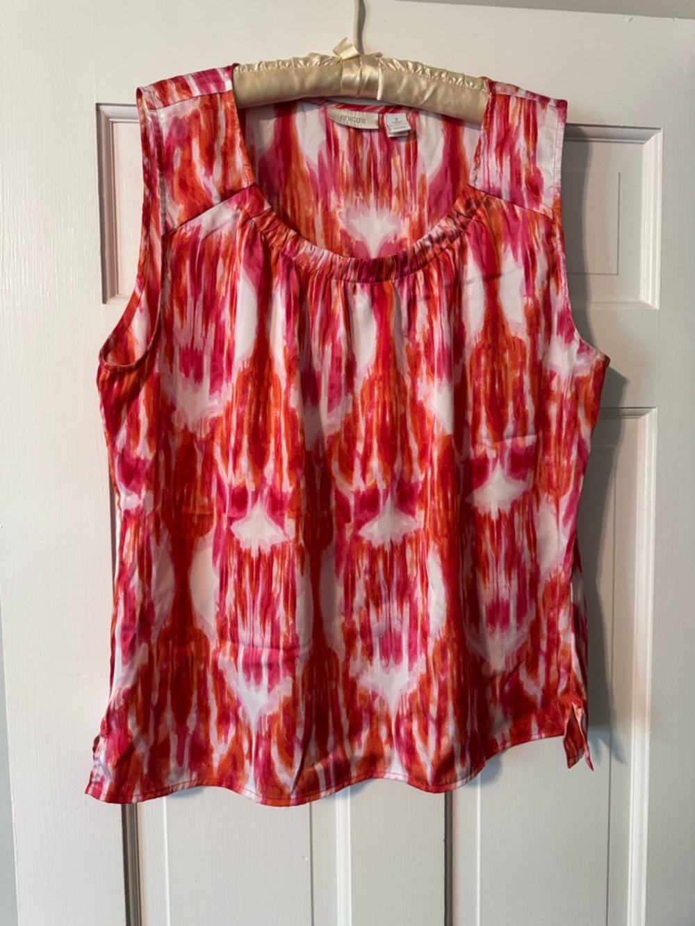 Chico's Pink and Orange Sleeveless Printed Scoop Neck Top